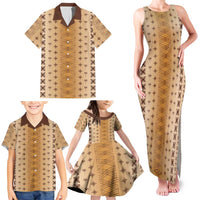 Beige Samoa Malu Tattoo Inspired Family Matching Tank Maxi Dress and Hawaiian Shirt LT05 - Polynesian Pride