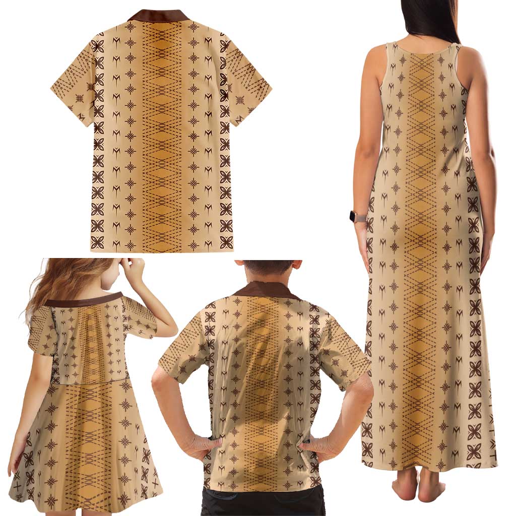 Beige Samoa Malu Tattoo Inspired Family Matching Tank Maxi Dress and Hawaiian Shirt LT05 - Polynesian Pride