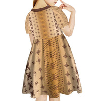 Beige Samoa Malu Tattoo Inspired Kid Short Sleeve Dress - Polynesian Pride
