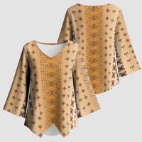 Beige Samoa Malu Tattoo Inspired Kimono Sleeve Blouse - Polynesian Pride