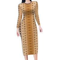 Beige Samoa Malu Tattoo Inspired Long Sleeve Bodycon Dress LT05 Long Dress Beige - Polynesian Pride