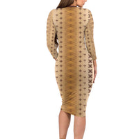 Beige Samoa Malu Tattoo Inspired Long Sleeve Bodycon Dress LT05 - Polynesian Pride