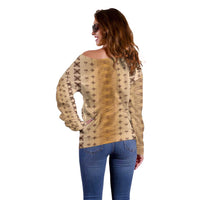 Beige Samoa Malu Tattoo Inspired Off Shoulder Sweater - Polynesian Pride