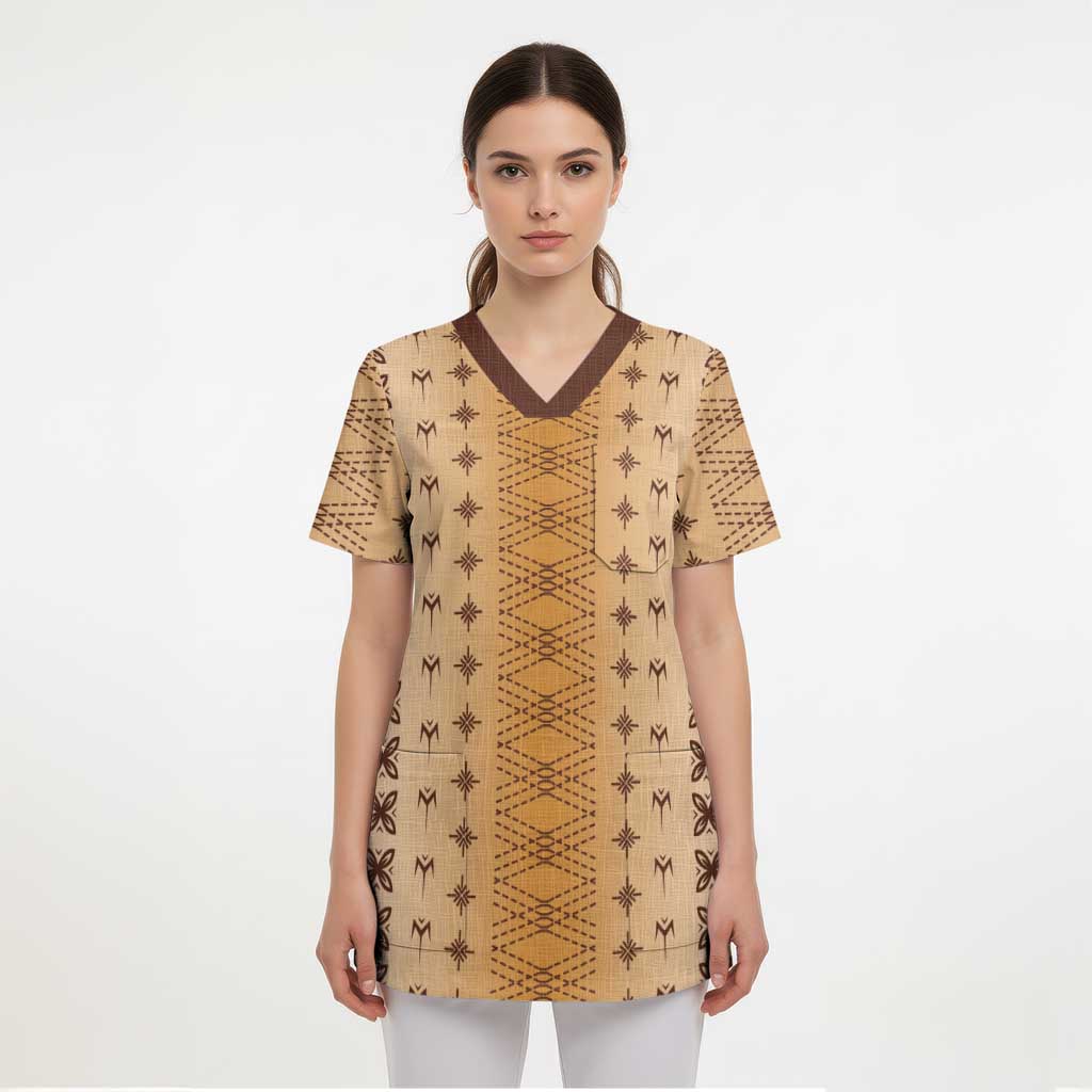 Beige Samoa Malu Tattoo Inspired Scrub Top - Polynesian Pride