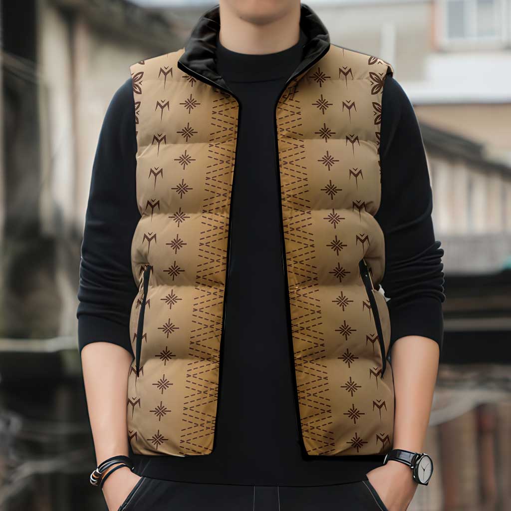 Beige Samoa Malu Tattoo Inspired Sleeveless Puffer Jacket - Polynesian Pride