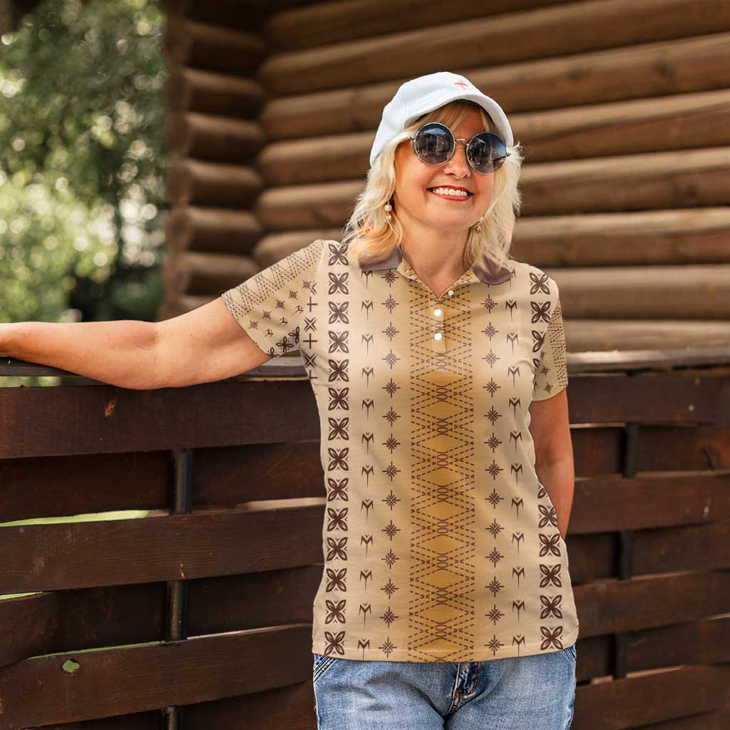 Beige Samoa Malu Tattoo Inspired Women Polo Shirt - Polynesian Pride