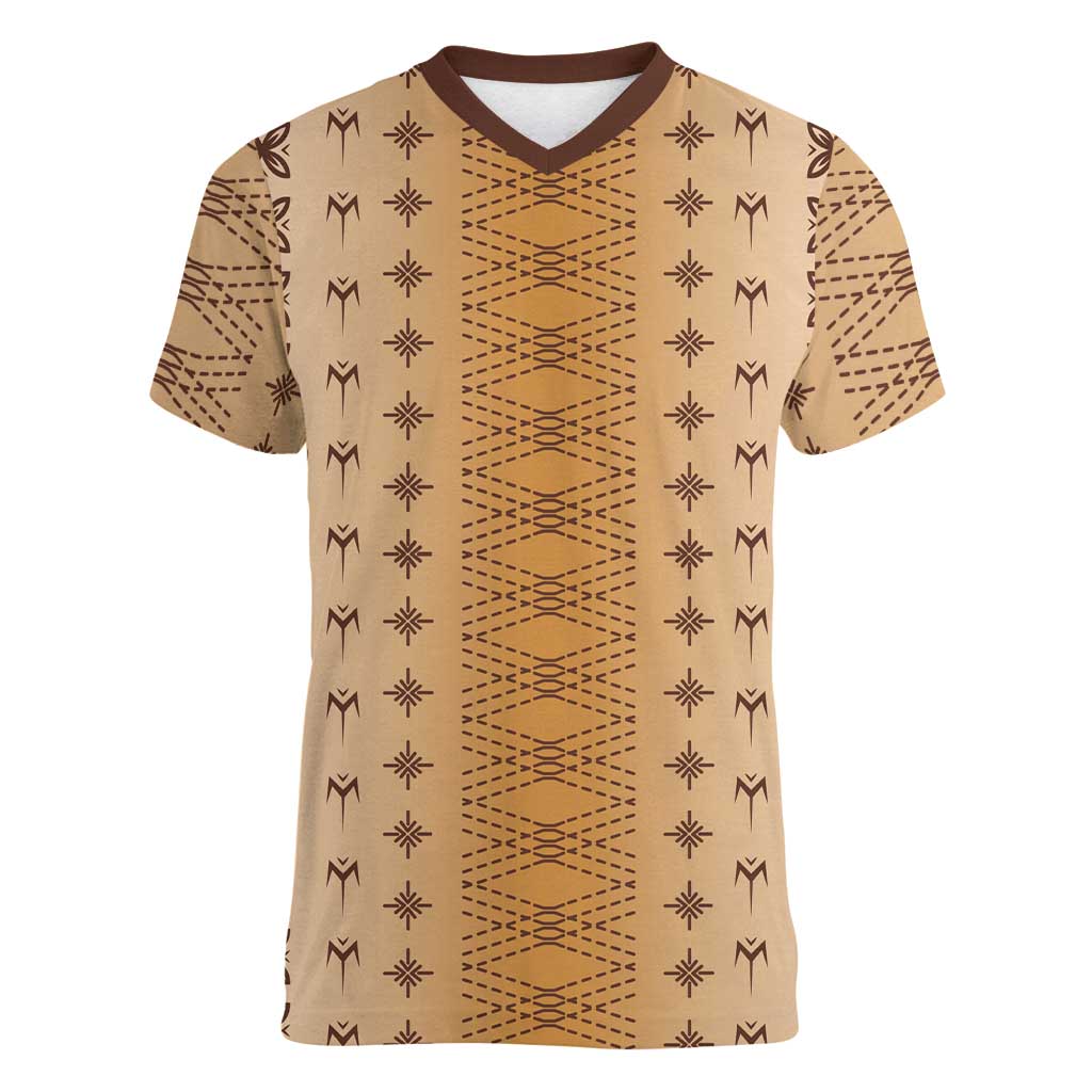 Beige Samoa Malu Tattoo Inspired Women V-Neck T-Shirt - Polynesian Pride