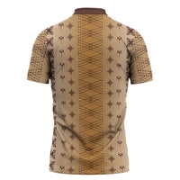 Beige Samoa Malu Tattoo Inspired Zipper Polo Shirt - Polynesian Pride
