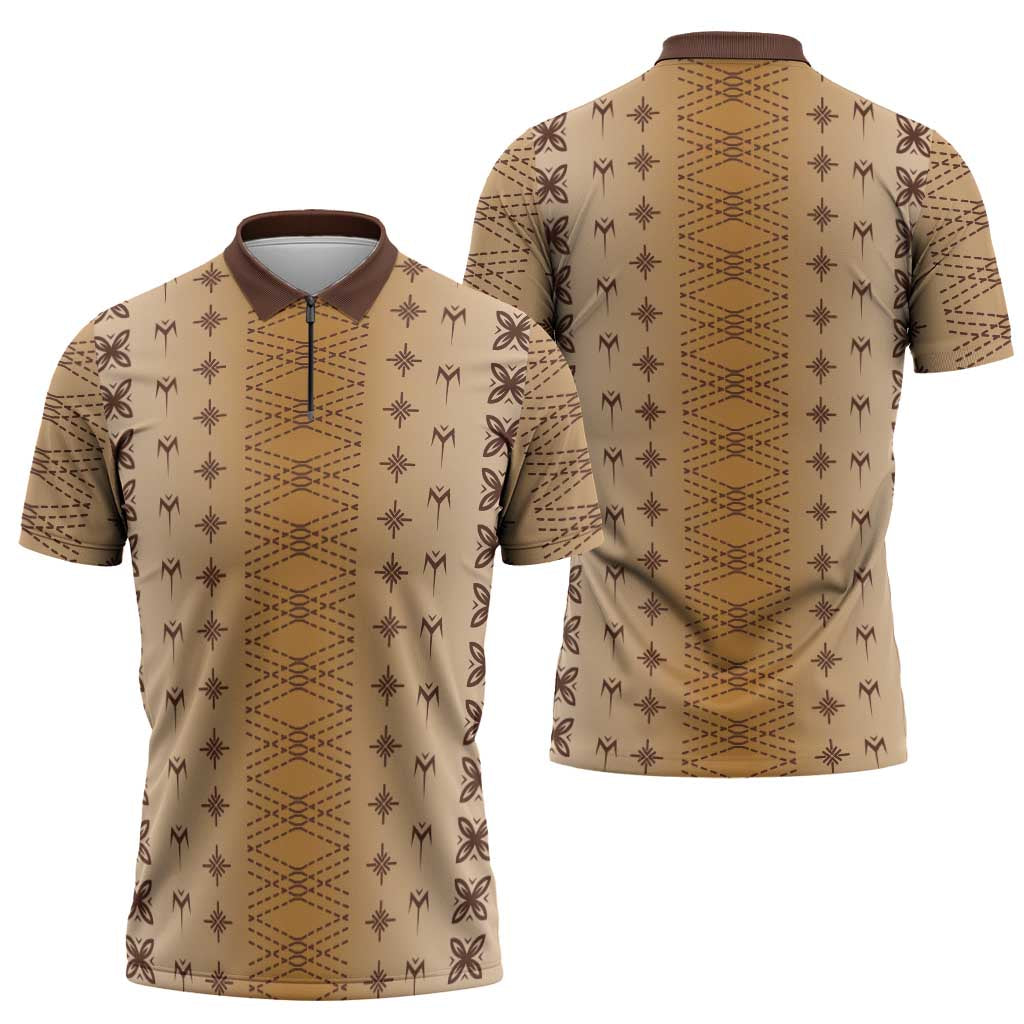 Beige Samoa Malu Tattoo Inspired Zipper Polo Shirt - Polynesian Pride