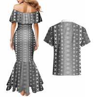 Black Samoa Malu Tattoo Inspired Couples Matching Mermaid Dress and Hawaiian Shirt LT05 - Polynesian Pride