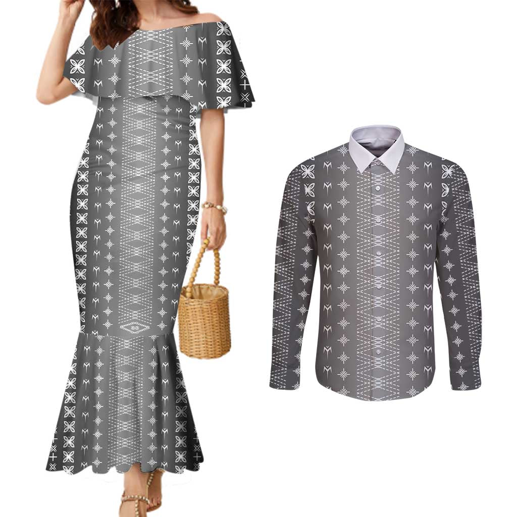 Black Samoa Malu Tattoo Inspired Couples Matching Mermaid Dress and Long Sleeve Button Shirt - Polynesian Pride