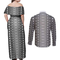 Black Samoa Malu Tattoo Inspired Couples Matching Off Shoulder Maxi Dress and Long Sleeve Button Shirt - Polynesian Pride