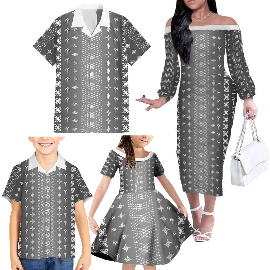 Black Samoa Malu Tattoo Inspired Family Matching Off The Shoulder Long Sleeve Dress and Hawaiian Shirt - Polynesian Pride