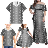Black Samoa Malu Tattoo Inspired Family Matching Off Shoulder Maxi Dress and Hawaiian Shirt LT05 - Polynesian Pride