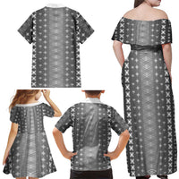 Black Samoa Malu Tattoo Inspired Family Matching Off Shoulder Maxi Dress and Hawaiian Shirt LT05 - Polynesian Pride