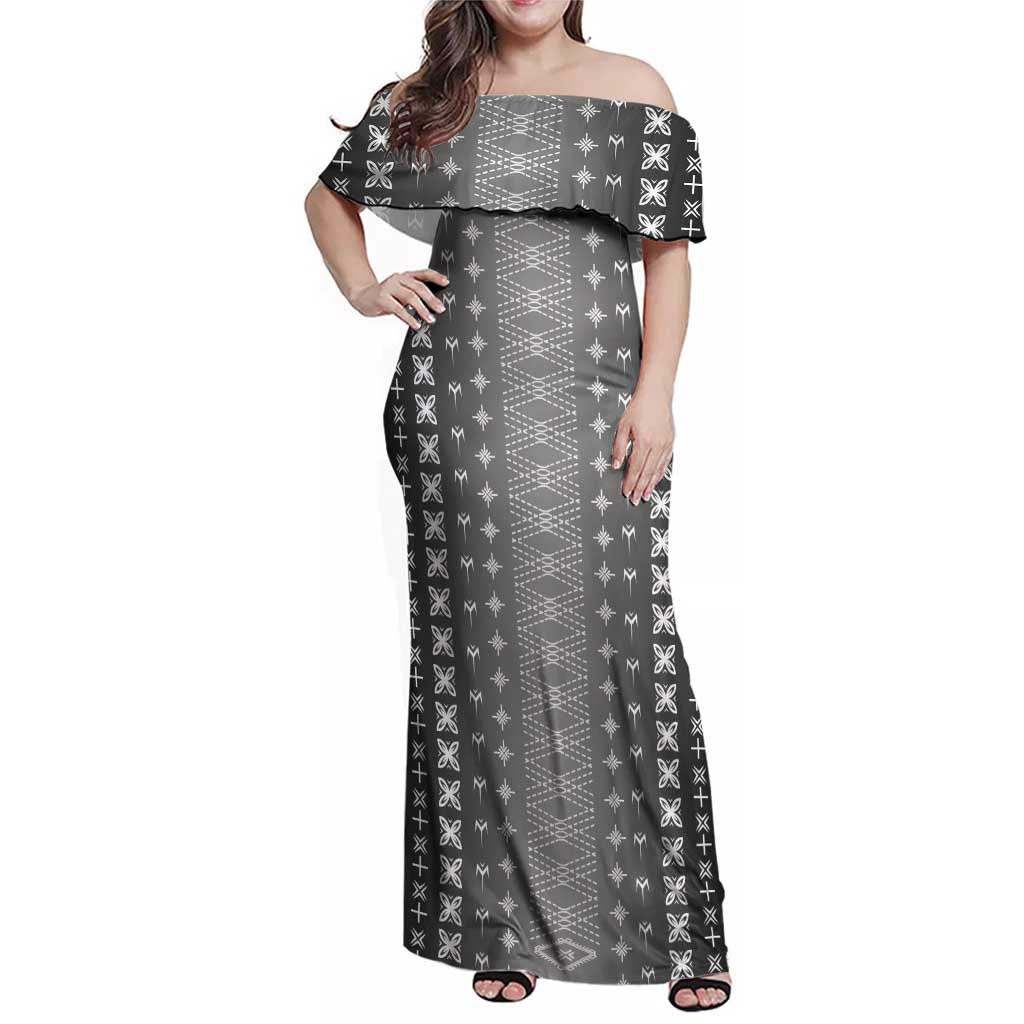 Black Samoa Malu Tattoo Inspired Family Matching Off Shoulder Maxi Dress and Hawaiian Shirt LT05 Mom's Dress Black - Polynesian Pride