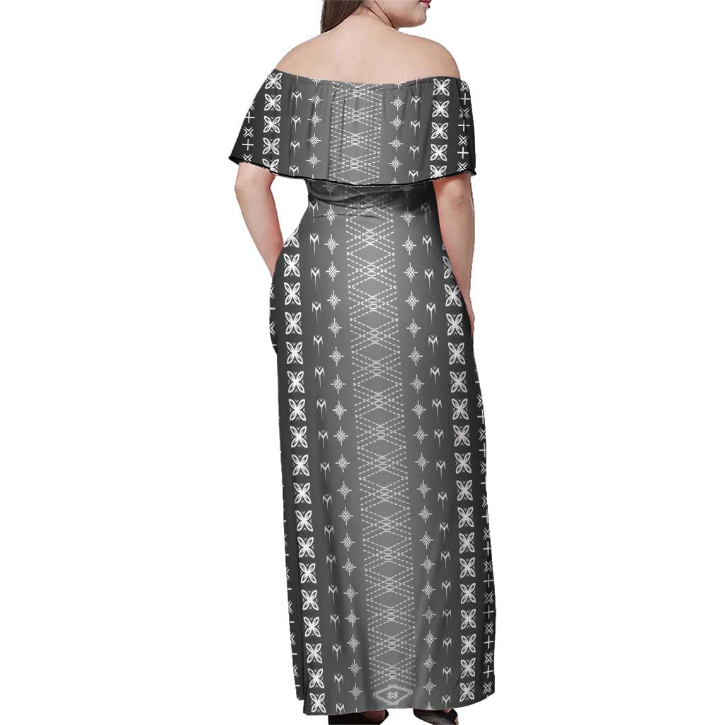 Black Samoa Malu Tattoo Inspired Family Matching Off Shoulder Maxi Dress and Hawaiian Shirt LT05 - Polynesian Pride