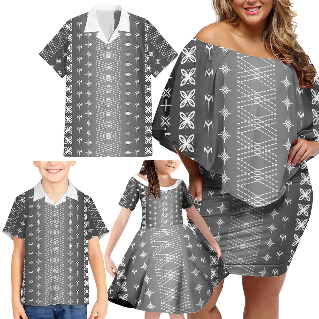 Black Samoa Malu Tattoo Inspired Family Matching Off Shoulder Short Dress and Hawaiian Shirt LT05 - Polynesian Pride