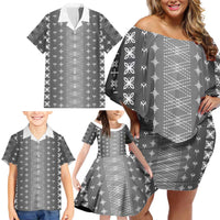 Black Samoa Malu Tattoo Inspired Family Matching Off Shoulder Short Dress and Hawaiian Shirt LT05 - Polynesian Pride