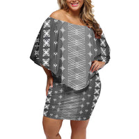 Black Samoa Malu Tattoo Inspired Family Matching Off Shoulder Short Dress and Hawaiian Shirt LT05 Mom's Dress Black - Polynesian Pride