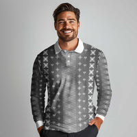 Black Samoa Malu Tattoo Inspired Long Sleeve Polo Shirt - Polynesian Pride