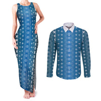 Blue Samoa Malu Tattoo Inspired Couples Matching Tank Maxi Dress and Long Sleeve Button Shirt LT05 Blue - Polynesian Pride