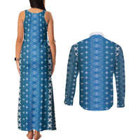 Blue Samoa Malu Tattoo Inspired Couples Matching Tank Maxi Dress and Long Sleeve Button Shirt LT05 - Polynesian Pride