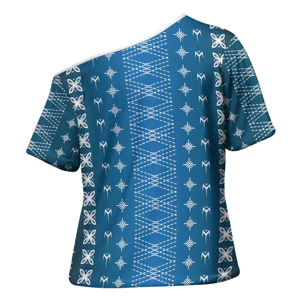 Blue Samoa Malu Tattoo Inspired Cross Shoulder Shirt - Polynesian Pride