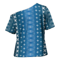 Blue Samoa Malu Tattoo Inspired Cross Shoulder Shirt - Polynesian Pride