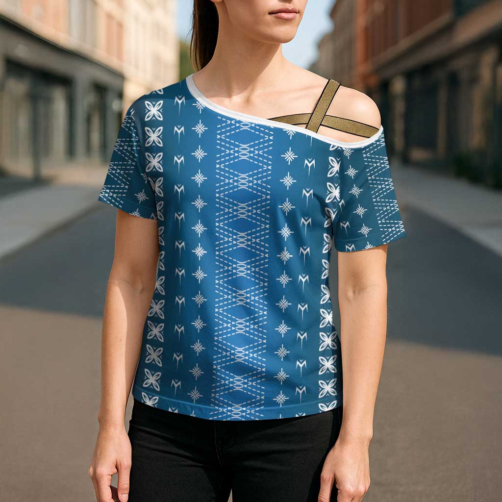 Blue Samoa Malu Tattoo Inspired Cross Shoulder Shirt - Polynesian Pride