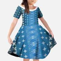 Blue Samoa Malu Tattoo Inspired Family Matching Mermaid Dress and Hawaiian Shirt LT05 Daughter's Dress Blue - Polynesian Pride