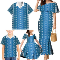 Blue Samoa Malu Tattoo Inspired Family Matching Mermaid Dress and Hawaiian Shirt LT05 - Polynesian Pride