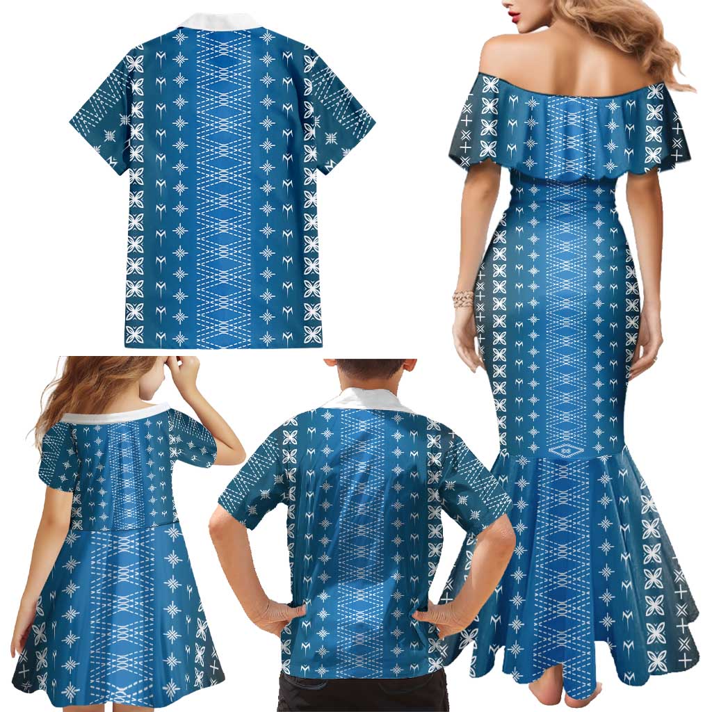 Blue Samoa Malu Tattoo Inspired Family Matching Mermaid Dress and Hawaiian Shirt LT05 - Polynesian Pride