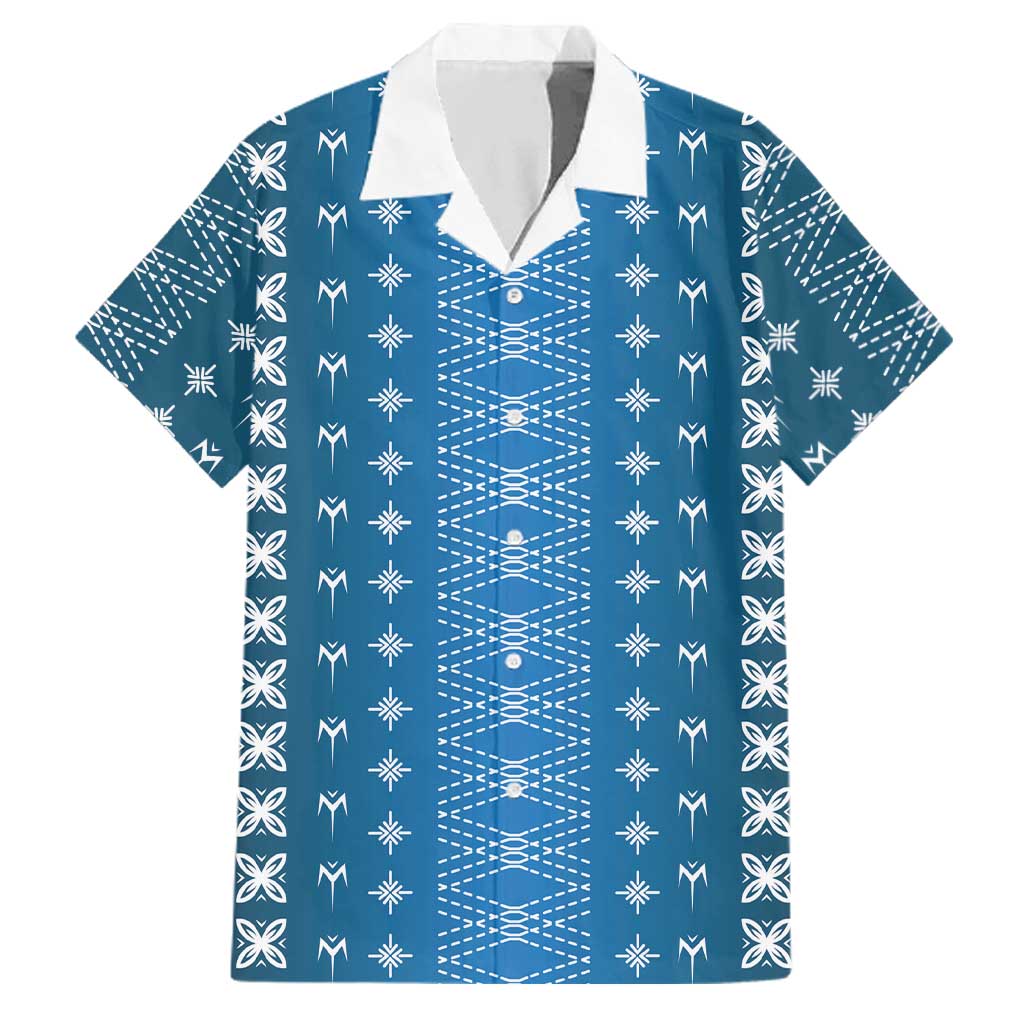 Blue Samoa Malu Tattoo Inspired Family Matching Mermaid Dress and Hawaiian Shirt LT05 Dad's Shirt - Short Sleeve Blue - Polynesian Pride