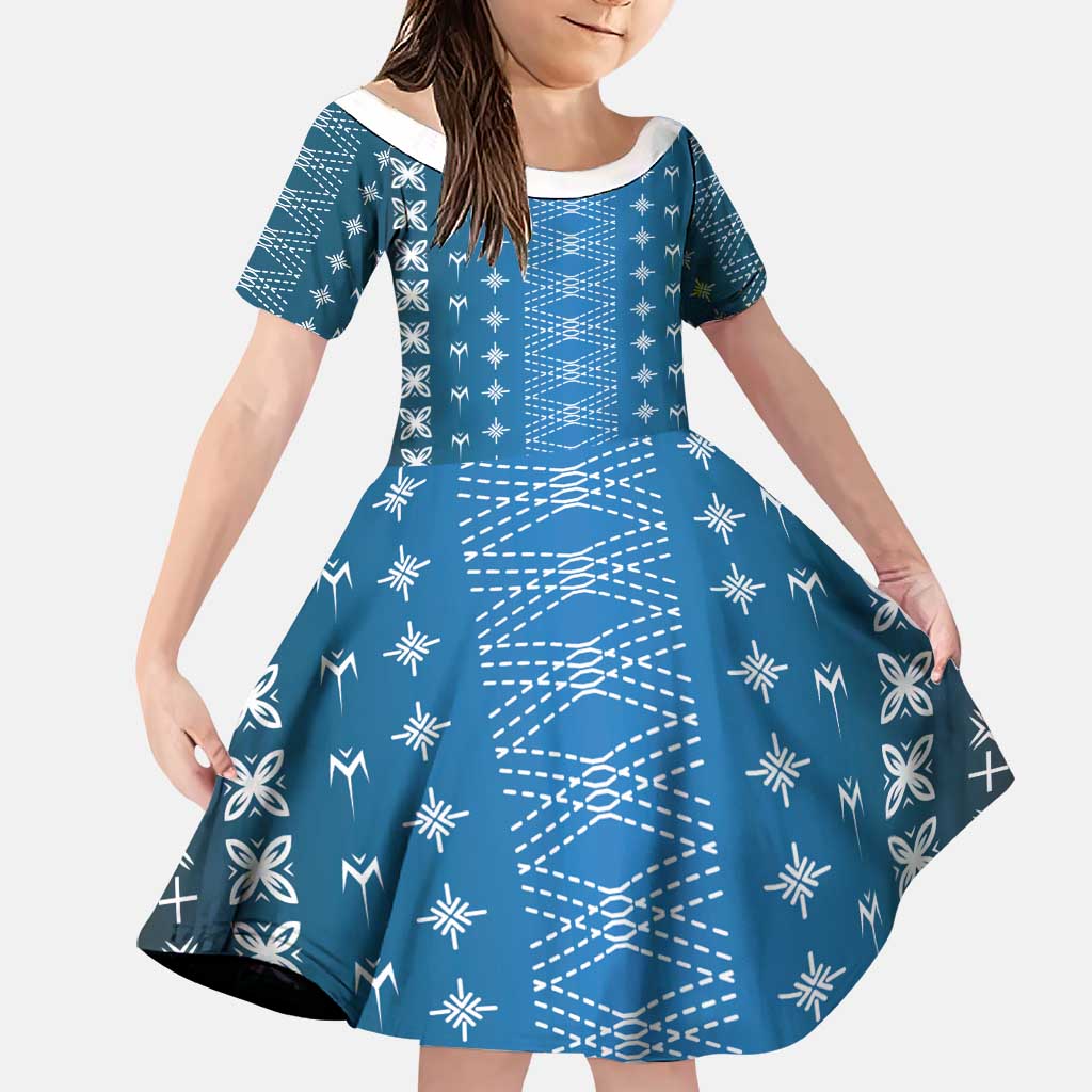 Blue Samoa Malu Tattoo Inspired Family Matching Off Shoulder Maxi Dress and Hawaiian Shirt - Polynesian Pride