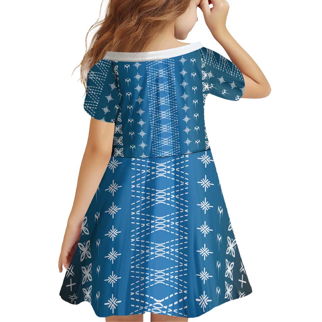 Blue Samoa Malu Tattoo Inspired Family Matching Off Shoulder Short Dress and Hawaiian Shirt LT05 - Polynesian Pride