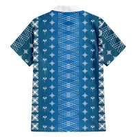 Blue Samoa Malu Tattoo Inspired Family Matching Off Shoulder Short Dress and Hawaiian Shirt LT05 - Polynesian Pride
