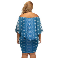 Blue Samoa Malu Tattoo Inspired Family Matching Off Shoulder Short Dress and Hawaiian Shirt LT05 - Polynesian Pride
