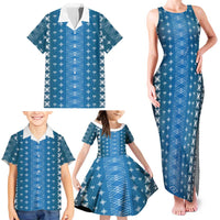 Blue Samoa Malu Tattoo Inspired Family Matching Tank Maxi Dress and Hawaiian Shirt LT05 - Polynesian Pride