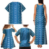 Blue Samoa Malu Tattoo Inspired Family Matching Tank Maxi Dress and Hawaiian Shirt LT05 - Polynesian Pride