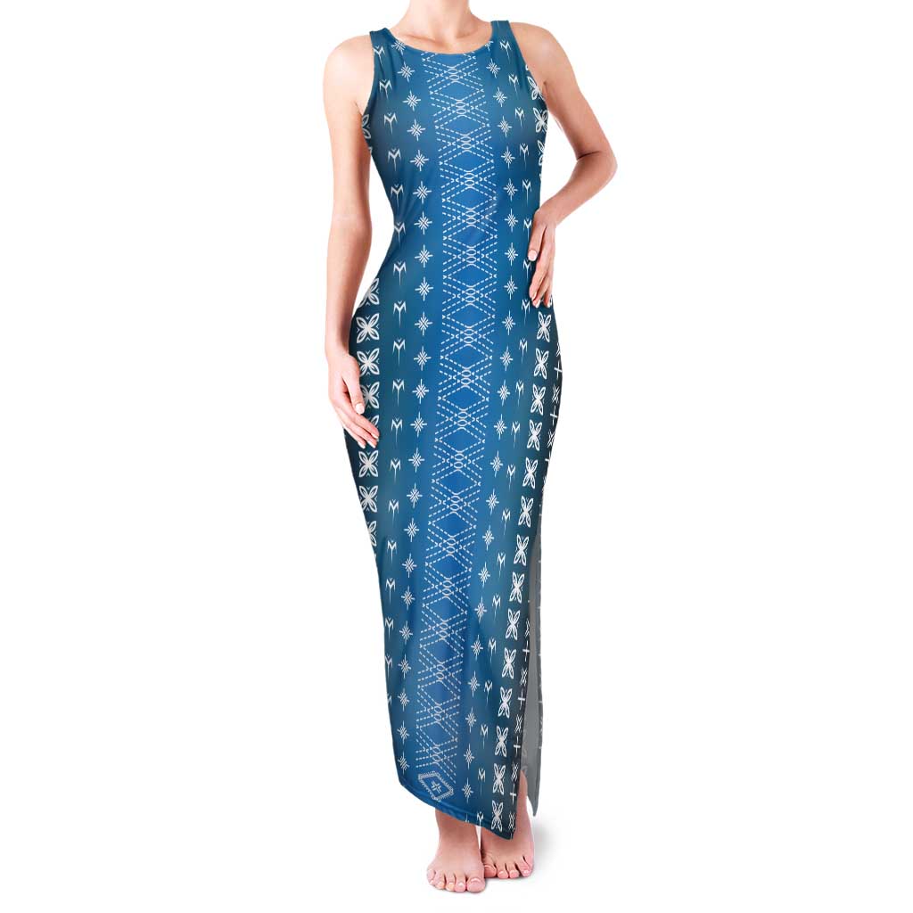 Blue Samoa Malu Tattoo Inspired Family Matching Tank Maxi Dress and Hawaiian Shirt LT05 Mom's Dress Blue - Polynesian Pride