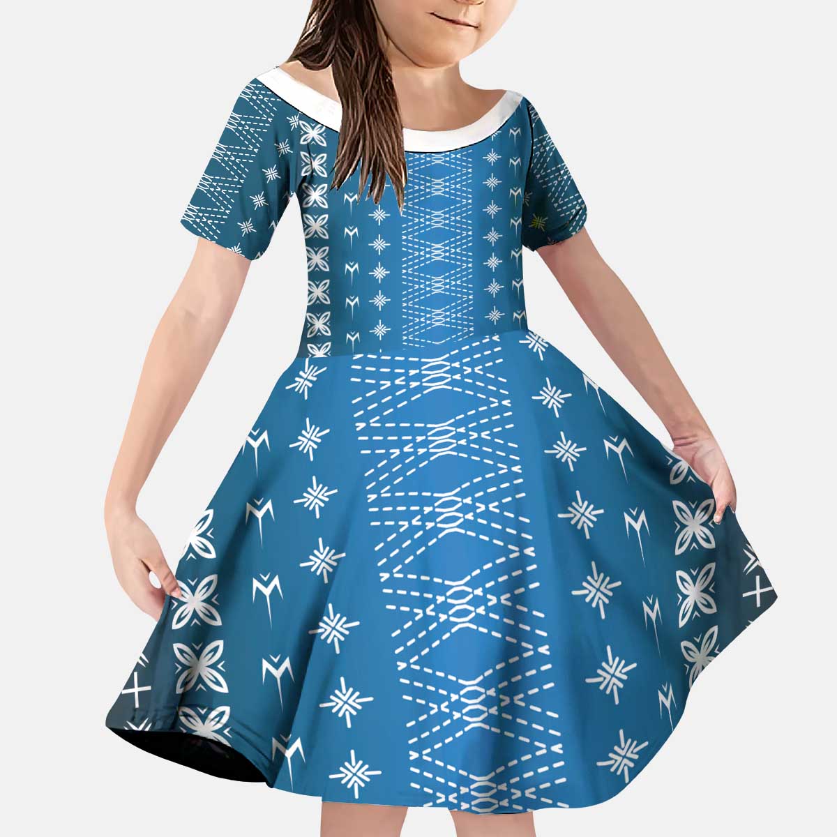 Blue Samoa Malu Tattoo Inspired Kid Short Sleeve Dress - Polynesian Pride