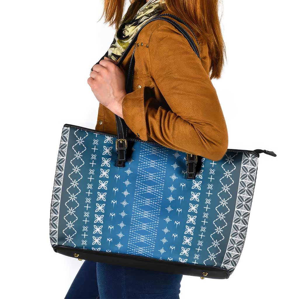 Blue Samoa Malu Tattoo Inspired Leather Tote Bag - Polynesian Pride