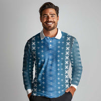 Blue Samoa Malu Tattoo Inspired Long Sleeve Polo Shirt - Polynesian Pride