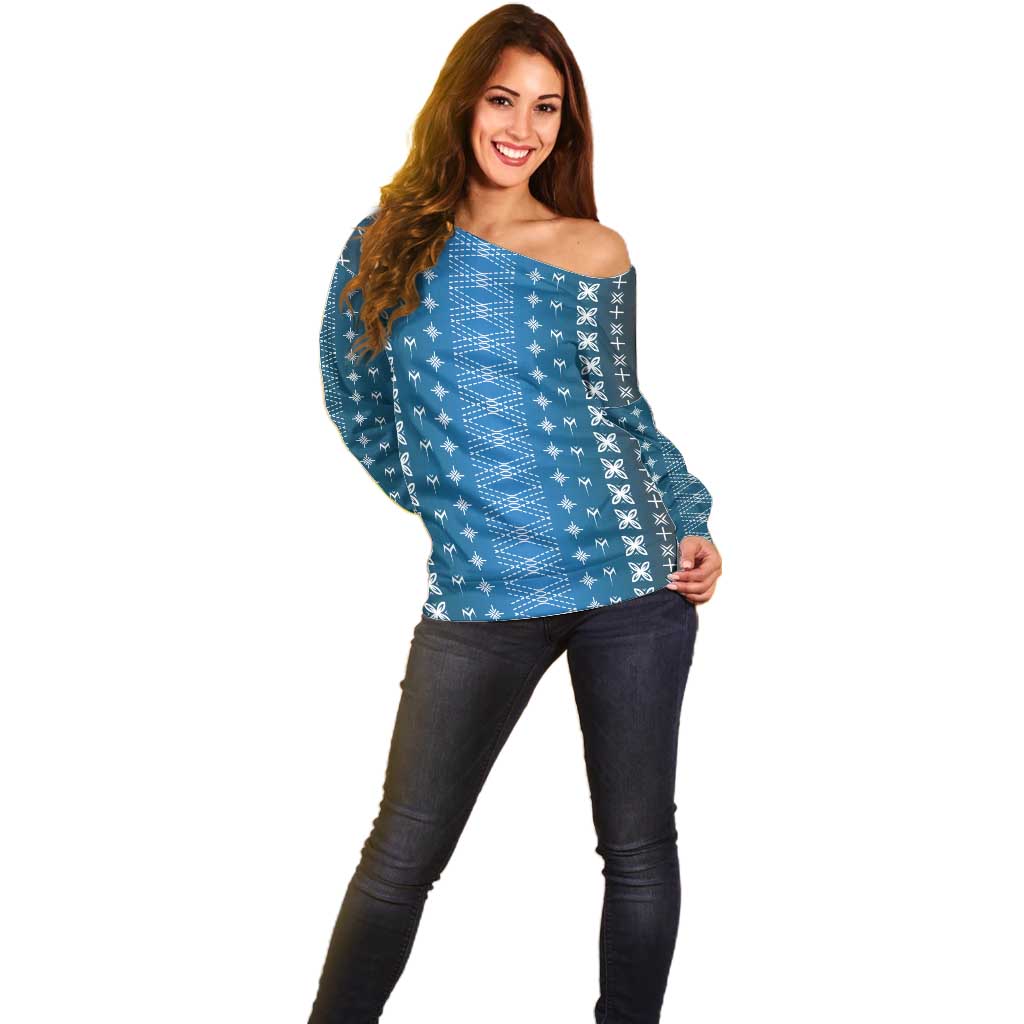 Blue Samoa Malu Tattoo Inspired Off Shoulder Sweater - Polynesian Pride