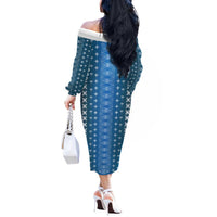 Blue Samoa Malu Tattoo Inspired Off The Shoulder Long Sleeve Dress LT05 - Polynesian Pride