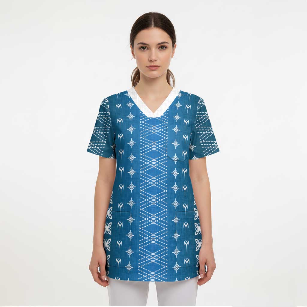 Blue Samoa Malu Tattoo Inspired Scrub Top - Polynesian Pride