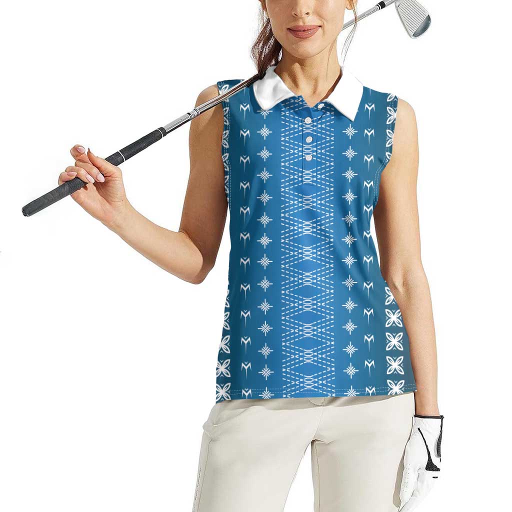 Blue Samoa Malu Tattoo Inspired Women Sleeveless Polo Shirt - Polynesian Pride