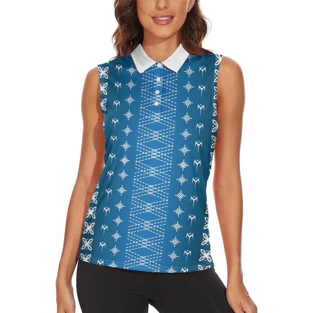Blue Samoa Malu Tattoo Inspired Women Sleeveless Polo Shirt - Polynesian Pride