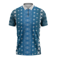 Blue Samoa Malu Tattoo Inspired Zipper Polo Shirt - Polynesian Pride